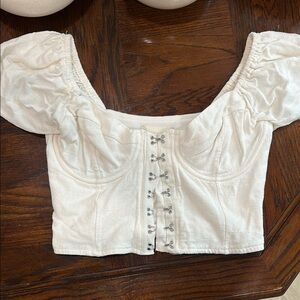 Altar'd State White Puff Sleeve Bustier Blouse
